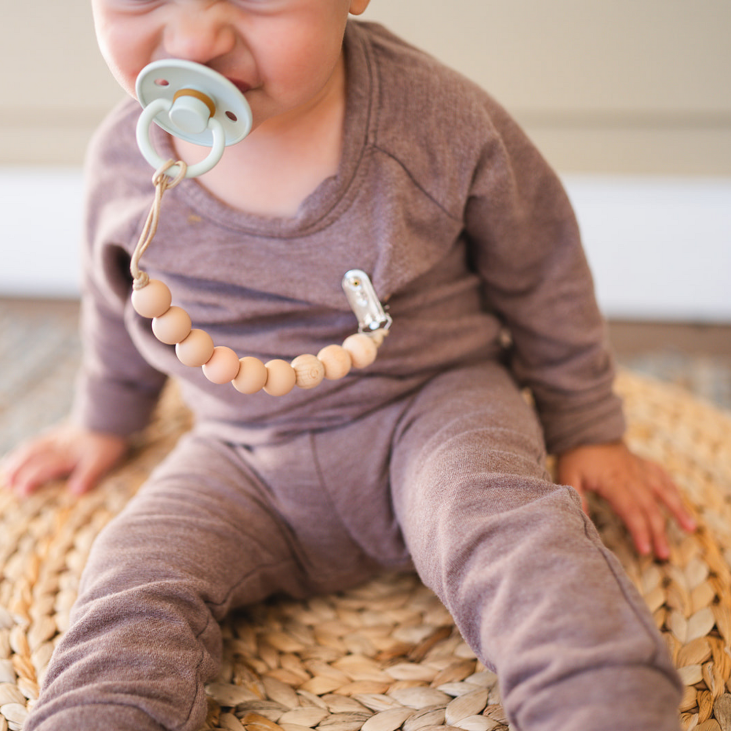 Charcoal Beaded Wooden & Silicone Pacifier Clip