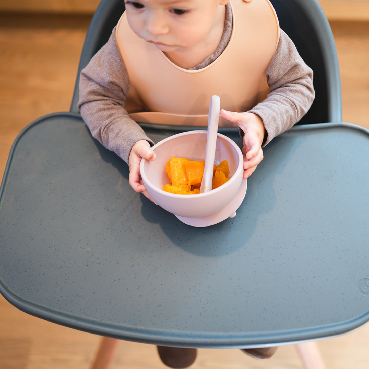 Dusty Rose Suction Bowl and Spoon Set