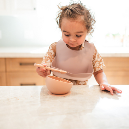 Dusty Rose Suction Bowl and Spoon Set