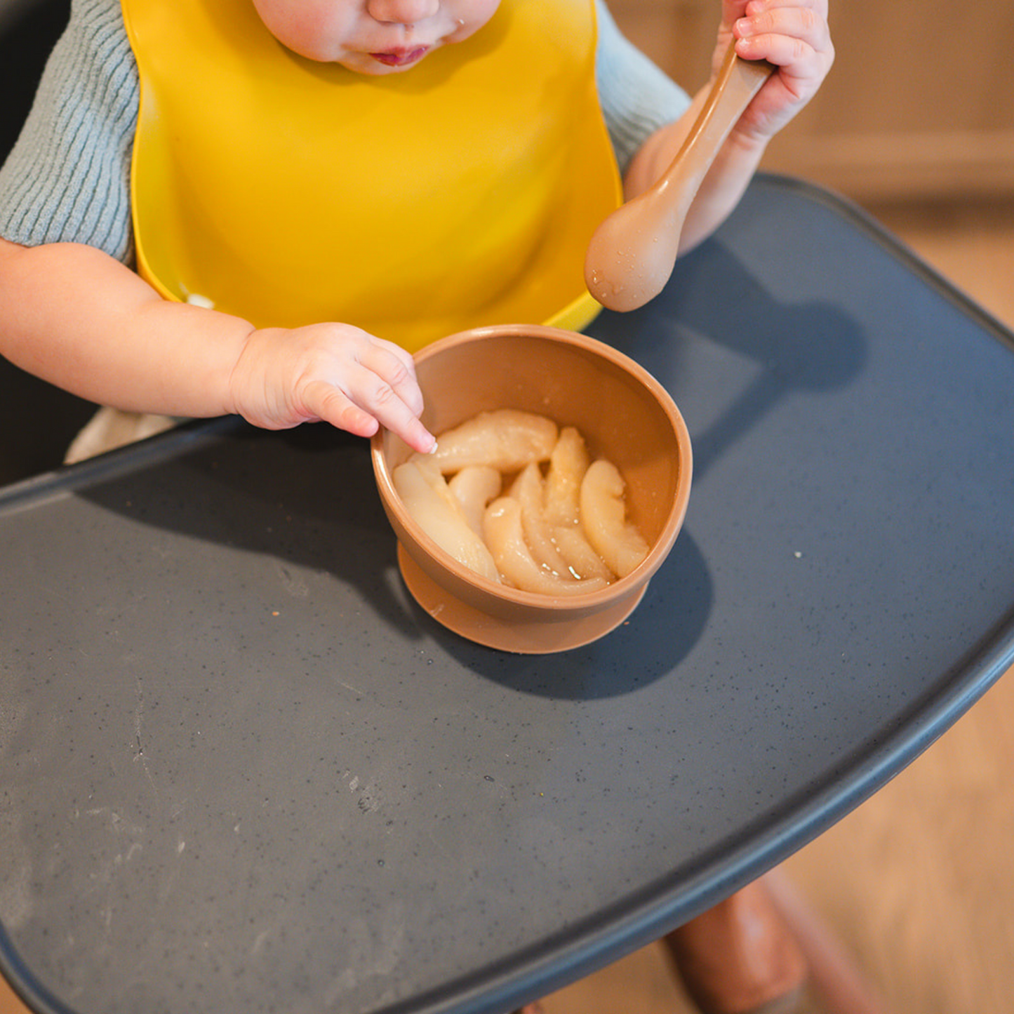 Mustard Suction Bowl and Spoon Set