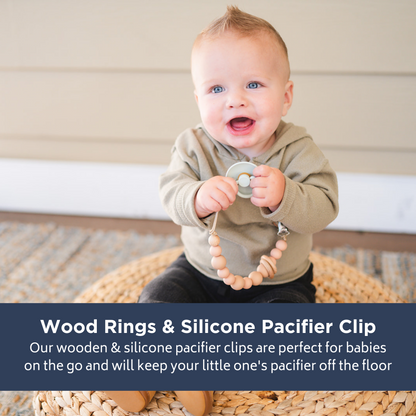 Apricot Silicone Bead & Wood Ring Pacifier Clip