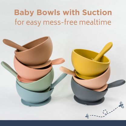 Duck Egg Blue Suction Bowl and Spoon Set