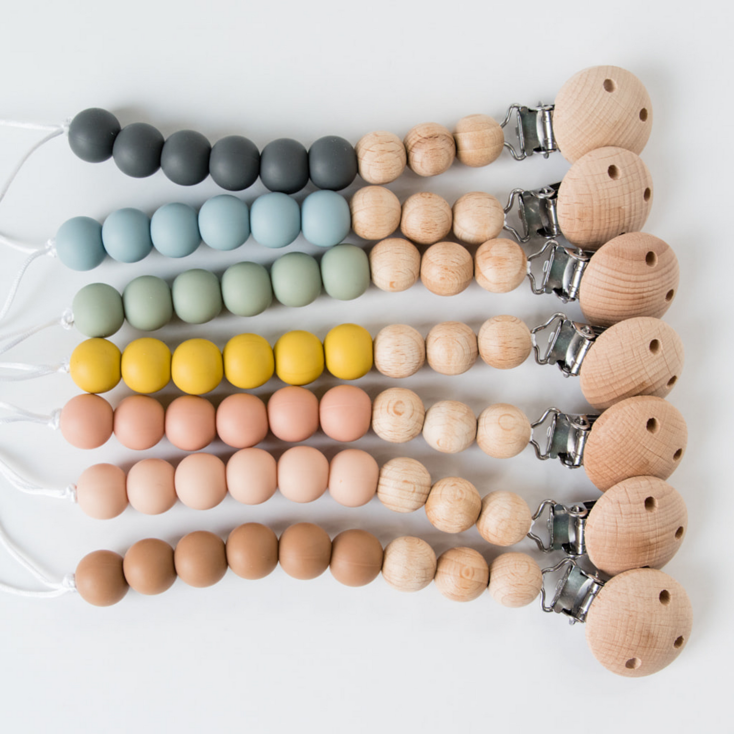 Duck Egg Blue Beaded Wooden & Silicone Pacifier Clip