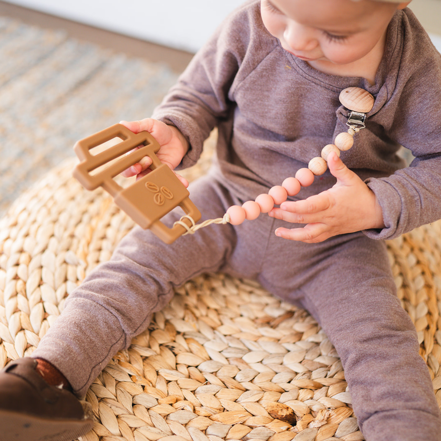 Charcoal Beaded Wooden & Silicone Pacifier Clip