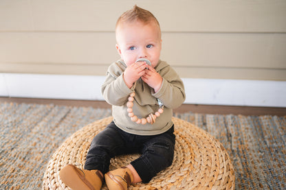 Apricot Silicone Bead & Wood Ring Pacifier Clip