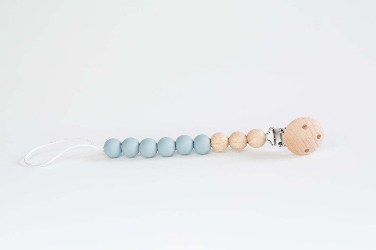 Duck Egg Blue Beaded Wooden & Silicone Pacifier Clip