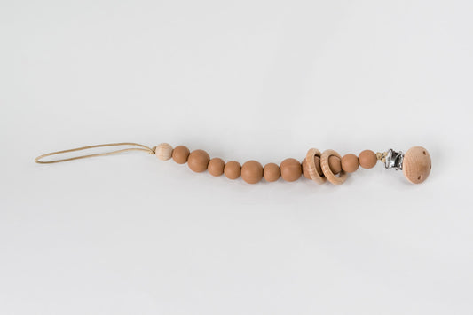 Clay Silicone Bead & Wood Ring Pacifier Clip